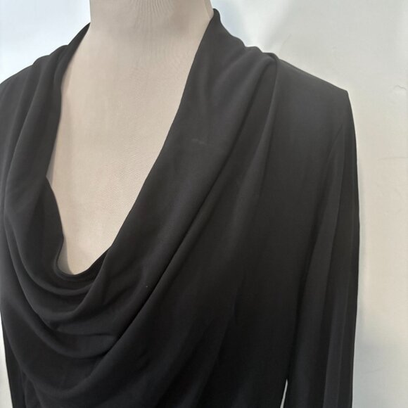 THEORY Black Draped Cowl Top Stretch Knit Long Sleeve Size L - Picture 3 of 8
